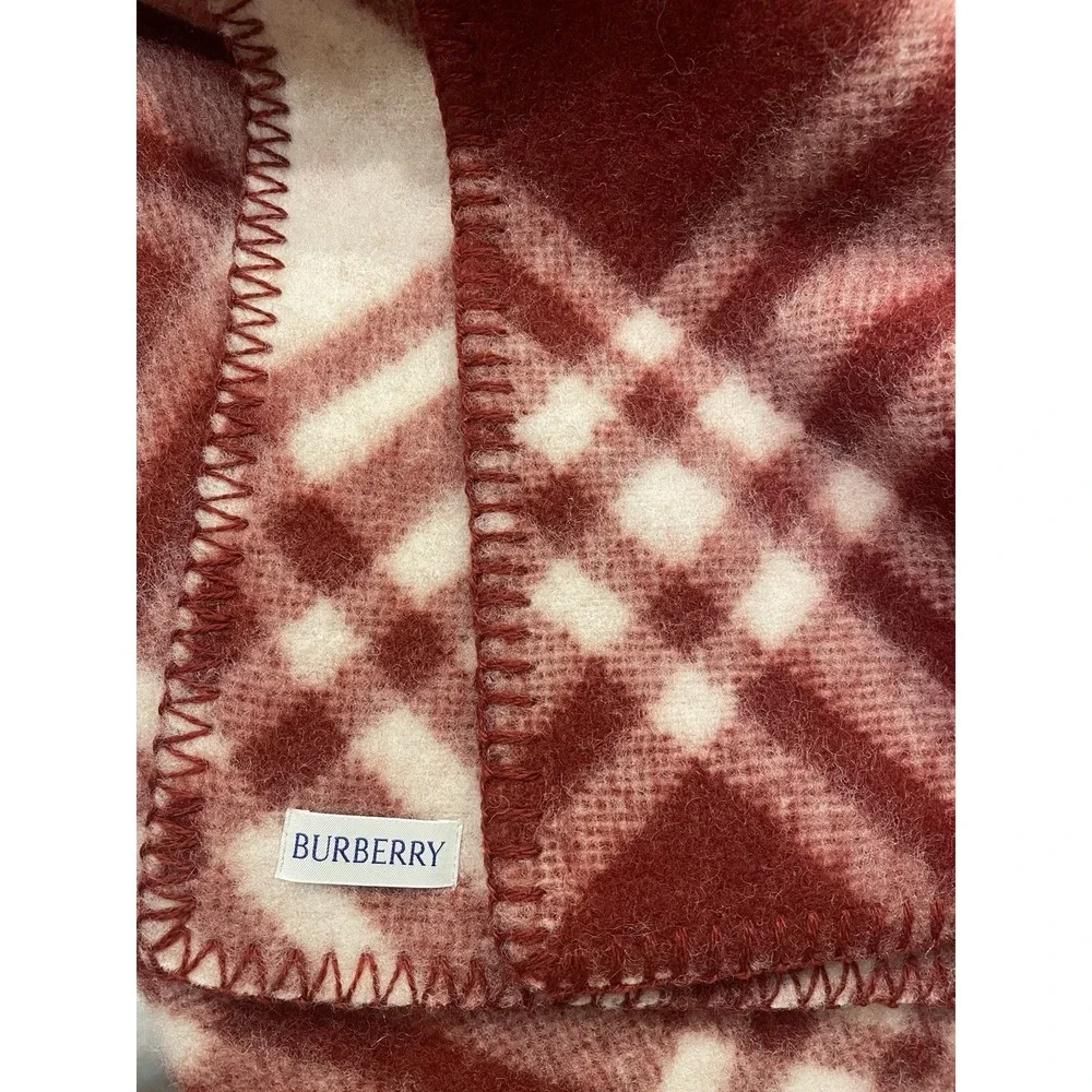 Burberry Wool Blanket Red &‎ White Plaid Check 200x135cm Heavy $1790 Retail NEW
